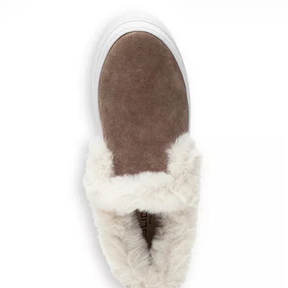 J/SLIDES Women's Taupe Slip-On Sneakers with Faux Fur - Picture 3 of 4